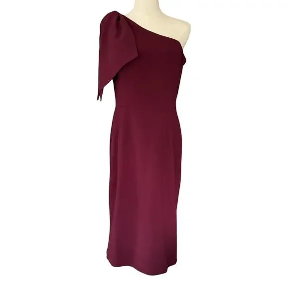 Dress the Population Tiffany One Shoulder Midi Dress Burgundy Size Large NWT - Picture 2 of 13